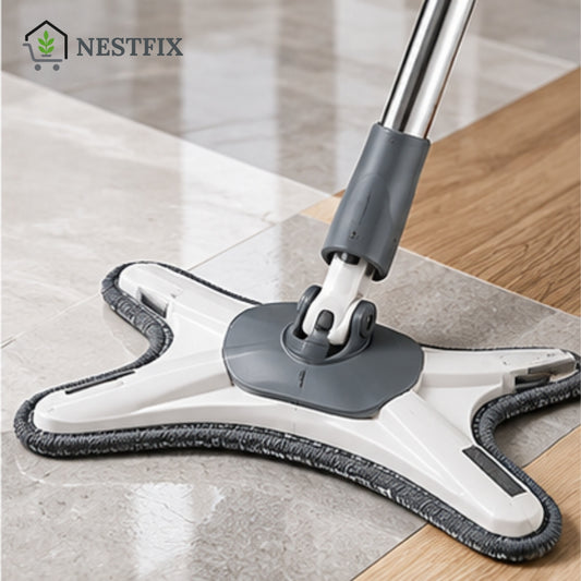 NestFix FlexiClean™ Self-Wringing X-Mop | 360° Flat Floor Cleaner